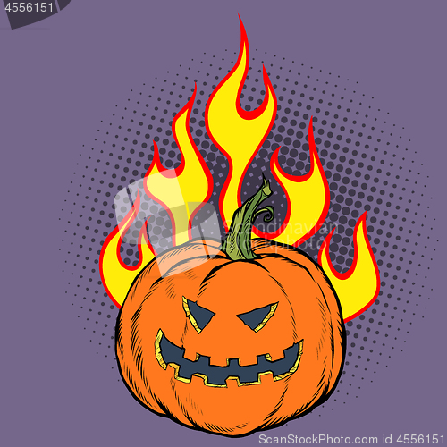 Image of Halloween pumpkin in the flames of hell