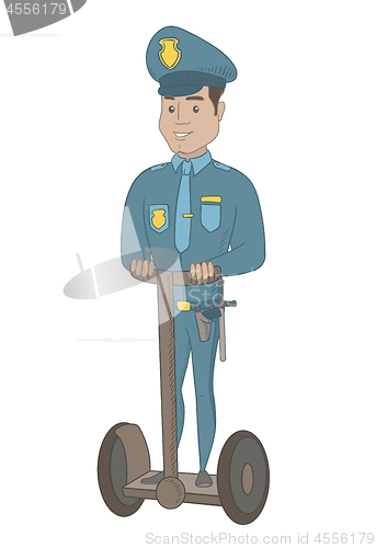 Image of Hispanic security guard riding electrical scooter.