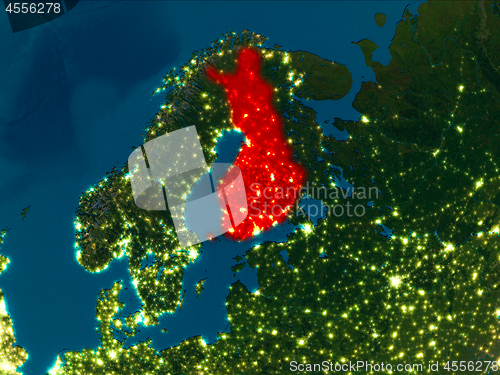 Image of Finland in red at night