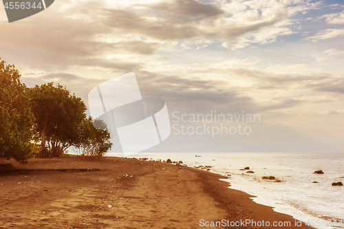 Image of a dark sand beach in northern Bali Indonesia