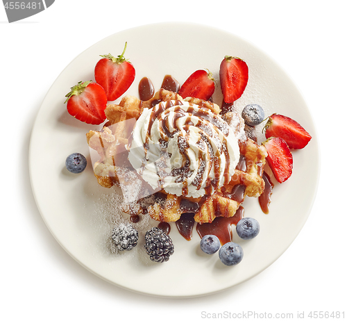 Image of plate of belgian waffle dessert