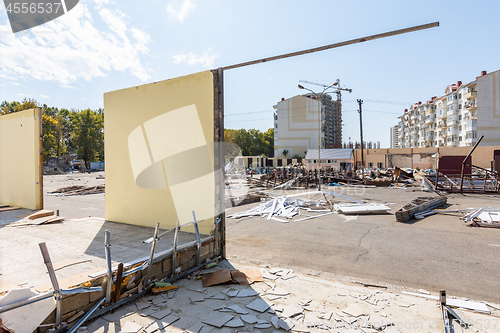 Image of Dismantling of buildings on the market, cleaning of building areas