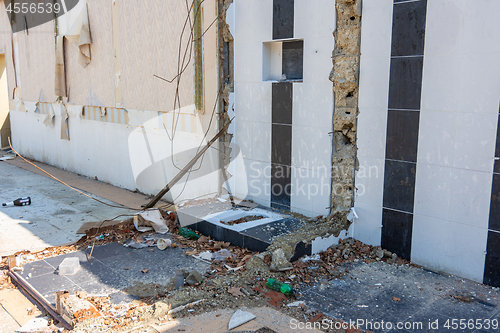 Image of Demolition of the building, disassembled sanitary unit, toilet