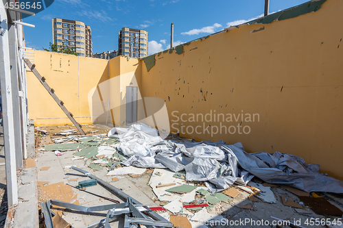 Image of Dismantling the building, walls, lack of roof and construction debris