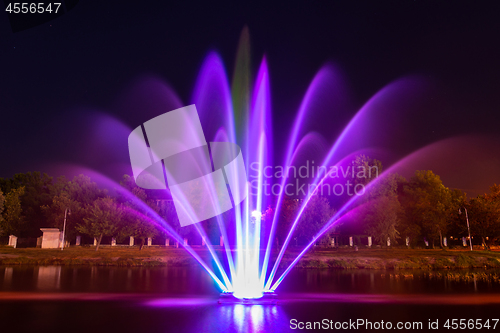 Image of An fountain on the water in the center of the Anapka river bed, Anapa resort city