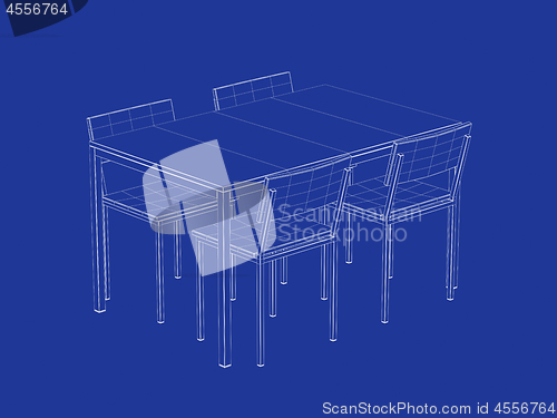 Image of 3d model of dining table and chairs