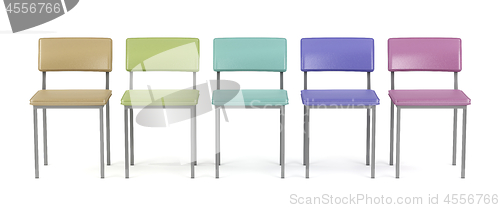 Image of Colorful chairs on white background