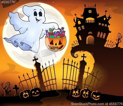Image of Halloween ghost near haunted house 5