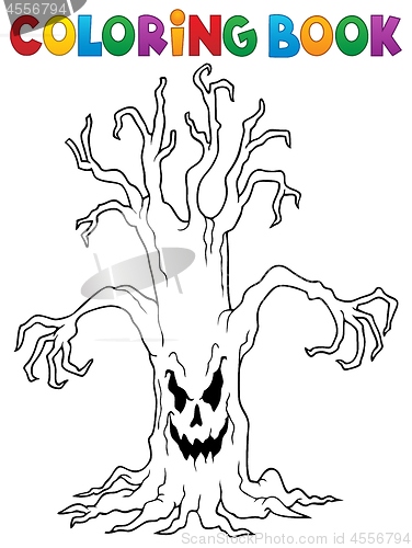 Image of Coloring book spooky tree thematics 1