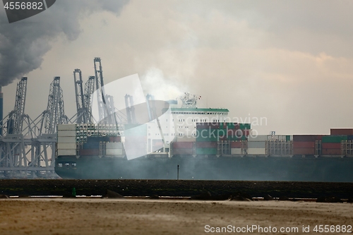 Image of Cargo ship exhaust smoke