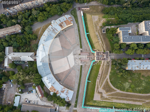 Image of Bird view from the drone to a Kyiv Fortress Oblique caponier, Ukraine.