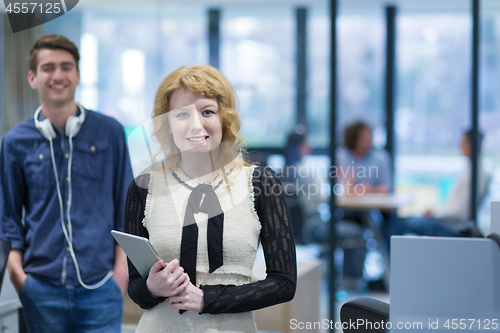 Image of Business People Working With Tablet in startup office