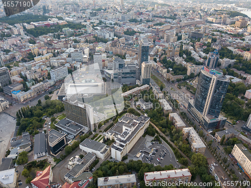 Image of The central part of Kiev, Ukraine with modern and old historic buildings. Photo from the drone.