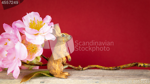 Image of Easter decoration rabbit and cherry blossoms