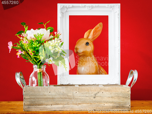 Image of artificially bunch of flowers easter bunny holiday decoration ba