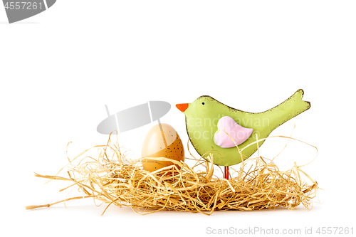 Image of Easter nest with a bird and an egg