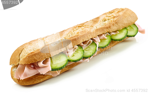 Image of Baguette sandwich with ham and cucumber