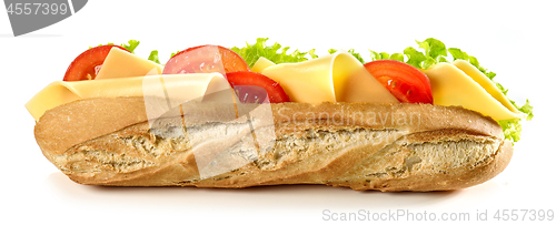 Image of baguette sandwich with cheese and tomato