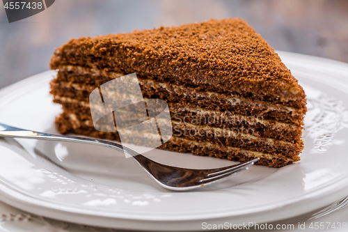 Image of Chocolate and honey layer cake