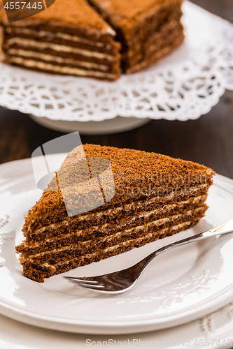 Image of Chocolate and honey layer cake