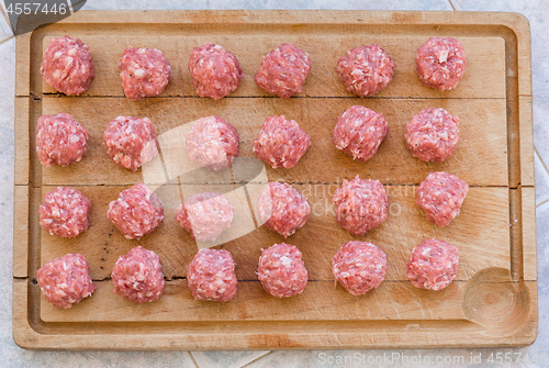 Image of Raw meatballs on the cutting board 