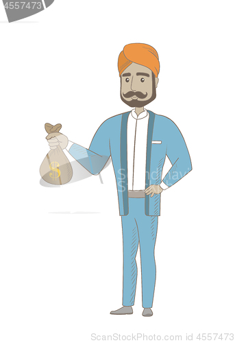 Image of Hindu businessman holding a money bag.