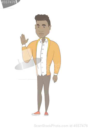 Image of Young african-american man waving his hand.