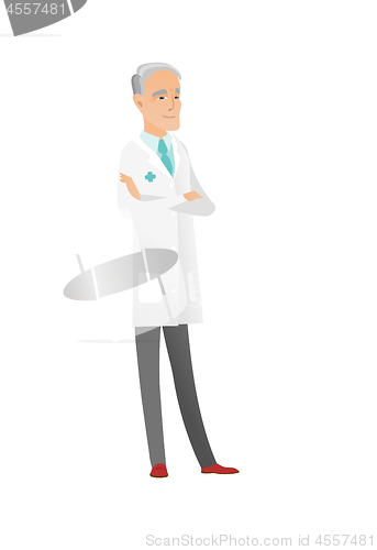 Image of Senior caucasian confident doctor with folded arms