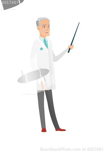 Image of Senior caucasian doctor holding pointer stick.