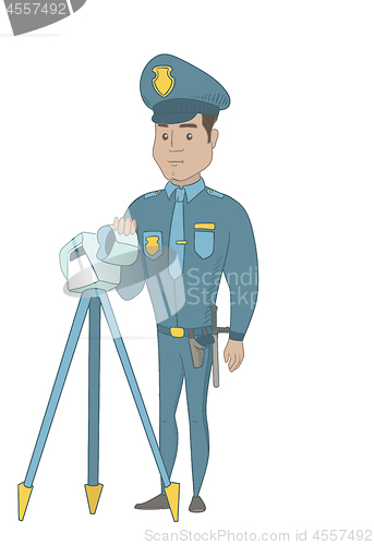 Image of Policeman with radar for traffic speed control.