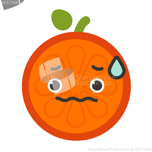 Image of Emoji - worry orange with drop of sweat. Isolated vector.