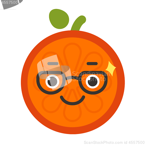 Image of Emoji - smart smiling orange with glasses. Isolated vector.