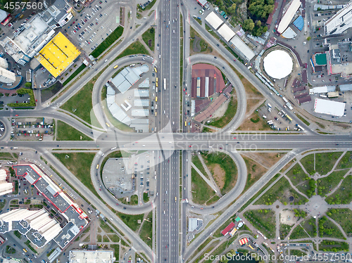 Image of Aerial view modern city of Kiev, a road junction with cars, Ukraine.