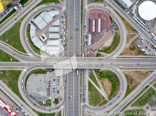 Image of Aerial view road junction, in the form of a quatrefoil Poznyaki district, Kiev