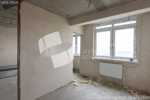 Image of Windows and partitions in the new building, pre-finishing