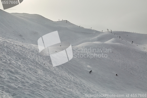 Image of Skiing slopes, snowy Alpine landscape