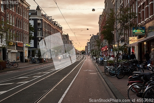 Image of Amsterdam street view in the evening