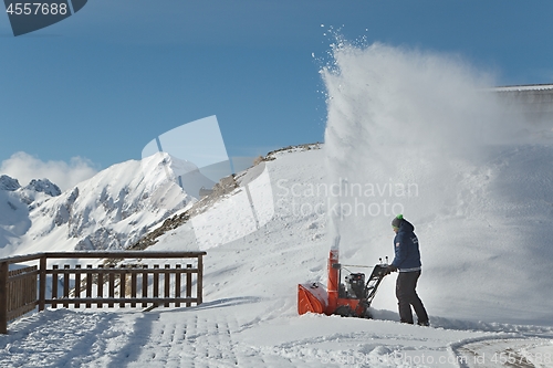 Image of High mountain ski resort plowing snow