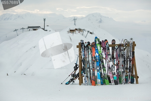 Image of Skis on top of the slopes