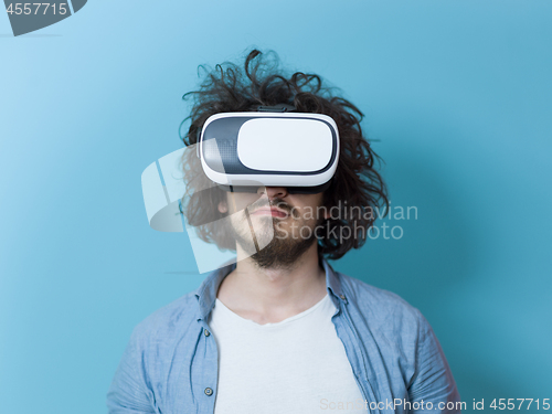 Image of man using VR headset glasses of virtual reality