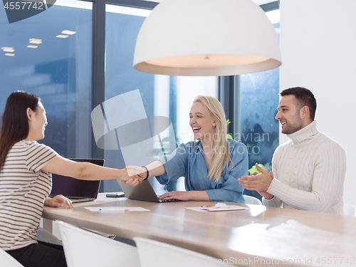 Image of Startup business team at a meeting in modern office building