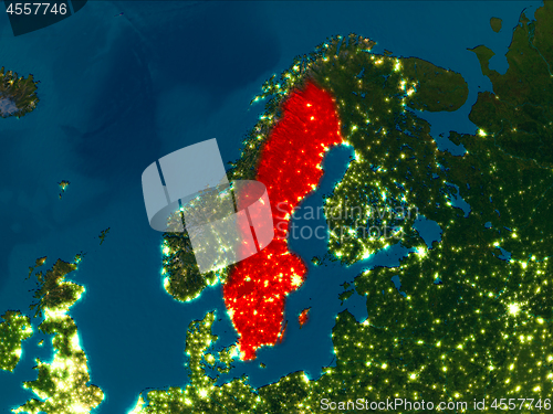 Image of Sweden in red at night