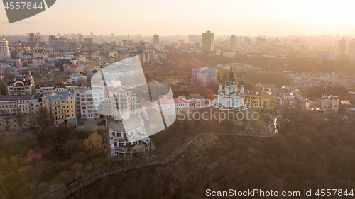 Image of Panorama of Kiev and St. Andrew\'s Church on sunset, Ukraine