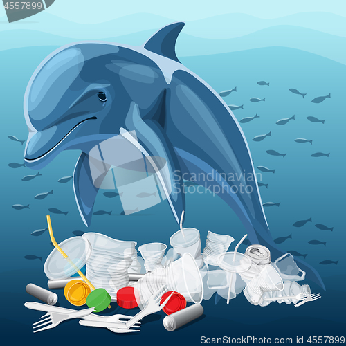 Image of Environment Pollution Illustration And Dolphin