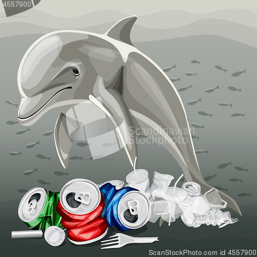 Image of Environment Pollution Illustration And Dolphin