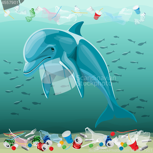 Image of Environment Pollution Illustration And Dolphin