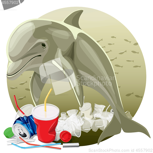 Image of Environment Pollution Illustration And Dolphin