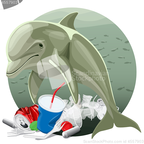 Image of Environment Pollution Illustration And Dolphin