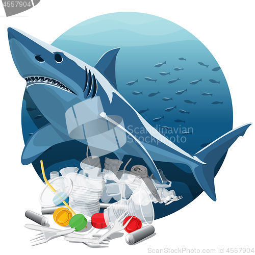 Image of Environment Pollution Illustration And Shark