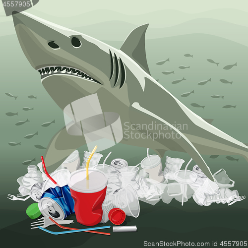 Image of Environment Pollution Illustration And Shark